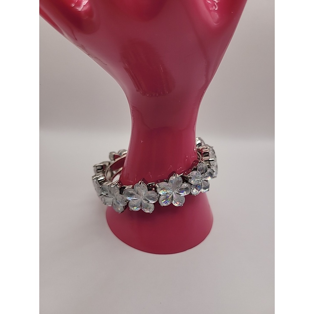 Vintage Bracelet Bangle Iridescent Flowers Silver Tone Jewelry Costume‎